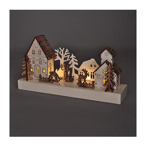 LED vánoční vesnička 34x17cm dřevo 4 LED 2x AA 1V256 vyobraziť