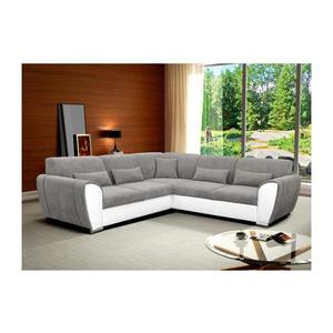 Rozkladacia rohová sedacia súprava VISEU do tvaru L s úložným priestorom, pravá, šedá/biela DELUXE RIGHT vyobraziť