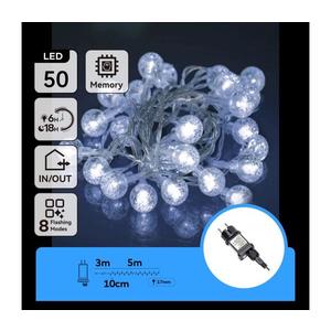 B.V. - LED vonkajší vianočný reťaz 50× LED / 8 režimov, 8 m, IP44, studená biela B103031NP vyobraziť