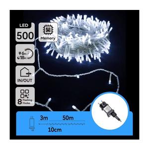 B.V. - LED Vonkajší vianočný reťazec 500xLED/8 funkcií 53m IP44 studená biela B103031OV vyobraziť