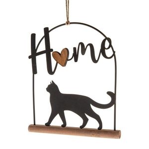 Kovová závesná dekorácia na drevenom základe Mačka, 16 x 18 cm vyobraziť