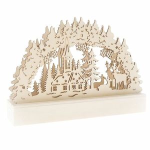 Vianočná drevená LED dekorácia Jelene a kostolík hnedá, 22 x 15 x 5 cm vyobraziť