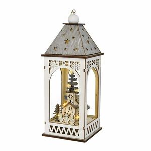 Drevený lampáš s vianočným motívom a LED osvetlením, 11 x 29 cm, teplá biela vyobraziť