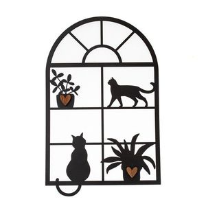 Kovová dekorácia okno s mačkami, 30 x 48 cm vyobraziť