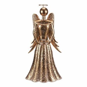 Vianočná kovová dekorácia Anjel 49 cm, kalíšok na čaj. sviečku, zlatá vyobraziť