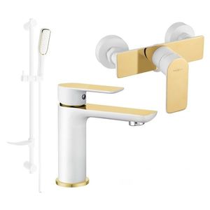 MEXEN/S - Alfa DF49 Set umývadlovej a sprchovej batérie s príslušenstvom, bielo/zlatá 745704DF49-25 vyobraziť
