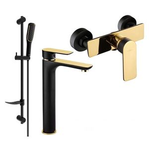 MEXEN/S - Alfa DF49 Set umývadlovej a sprchovej batérie s príslušenstvom, čierno / zlatá 745714DF49-75 vyobraziť