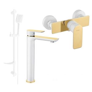 MEXEN/S - Alfa DF62 Set umývadlovej a sprchovej batérie s príslušenstvom, bielo/zlatá 745714DF62-25 vyobraziť