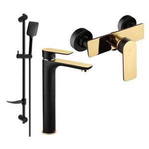 MEXEN/S - Alfa DF62 SET umývadlová batéria + sprchová s príslušenstvom, čierna / zlatá 745714DF62-75 vyobraziť