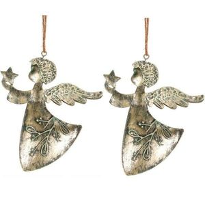 Závesná vianočná dekorácia Anjel 2 ks, kov, zlatá, 16 x 1 x 13 cm vyobraziť