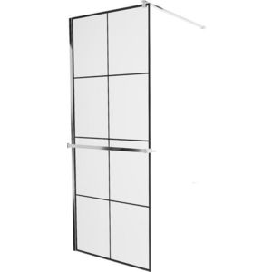 MEXEN/S - KIOTO Sprchová zástena WALK-IN s poličkou a držiakom uterákov 70 x 200, transparent/čierna 8 mm, chróm 800-070-121-01-77 vyobraziť