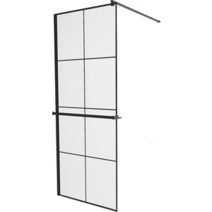 MEXEN/S - KIOTO Sprchová zástena WALK-IN s poličkou a držiakom uterákov 80 x 200, transparent/čierna 8 mm, čierna 800-080-121-70-77 vyobraziť