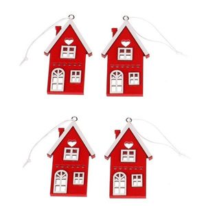 Závesný drevený domček, červená, v. 9 cm, SET 4 KS vyobraziť