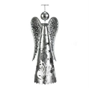 Vianočná kovová dekorácia Anjel na čajovú sviečku, strieborná vyobraziť