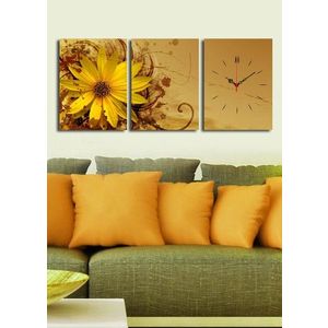 3 dielne dekoratívne nástenné hodiny Klota žlto-hnedé vyobraziť