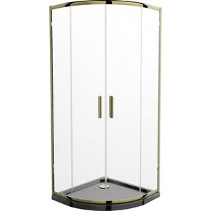 MEXEN/S - Rio sprchovací kút štvrťkruh 90x90, transparent, zlatá + čierna vanička so sifónom 863-090-090-50-00-4170G vyobraziť