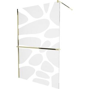 MEXEN/S - KIOTO Sprchová zástena WALK-IN s poličkou a držiakom uterákov 70 x 200, transparent/bialy vzór 8 mm, zlatá 800-070-121-50-97 vyobraziť