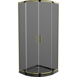 MEXEN/S - Rio sprchovací kút štvrťkruh 80x80, grafit, zlatá + čierna vanička so sifónom 863-080-080-50-40-4170G vyobraziť