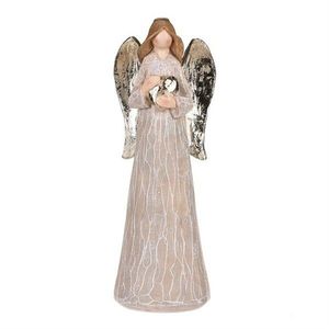 Dekorácia Anjel so zlatými krídlami a srdcom, polyresin, hnedá vyobraziť