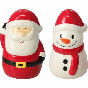 Vianočná keramická soľnička a korenička Santa a Snehuliak vyobraziť