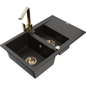 MEXEN/S MEXEN/S - Gaspar granitový drez 1.5 s odkvapkávačom vrátane batérie Rita, čierny/zlatý 6507-75-670300-50 vyobraziť