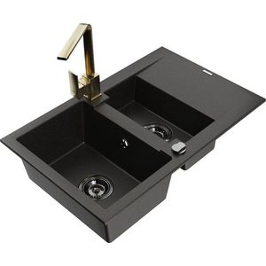 MEXEN/S MEXEN/S - Gaspar granitový drez 1.5 s odkvapkávačom vrátane batérie Rita, čierny/zlatý 6507-75-670300-50-B vyobraziť