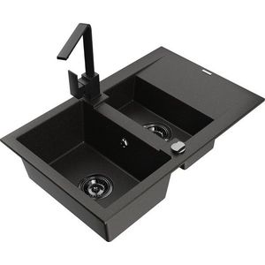 MEXEN/S MEXEN/S - Gaspar granitový drez 1.5 s odkvapkávačom vrátane batérie Rita, čierny/zlatý 6507-75-670300-70-B vyobraziť