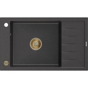 MEXEN/S MEXEN/S - Elias granitový drez 1-miska s odkvapkávačom 795 x 480 mm, čierny kropenatý, zlatý sifón 6511791005-76-G vyobraziť