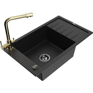 MEXEN/S MEXEN/S - Elias granitový drez 1-miska vrátane batérie Duero, čierna 6511-77-671600-50-B vyobraziť