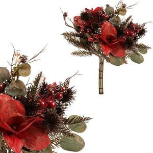 Vianočná umelá kytica zo šišiek a bobúľ, 40 cm, červená vyobraziť