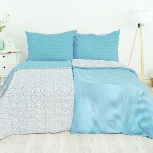 Stanex Bavlnené obliečky Kvietok-pruh modrá, 140 x 200 cm, 70 x 90 cm vyobraziť