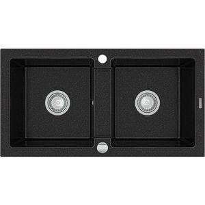 MEXEN MEXEN - Mario granitový drez dve mísy 820x436 mm, čierna / strieborná metalíza 6504822000-73 vyobraziť