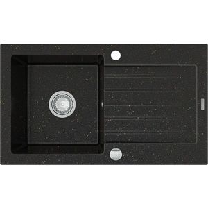 MEXEN MEXEN - Pablo granitový drez 1 s odkvapkávačom 752x436 mm, čierna / zlatá kovová 6510751010-75 vyobraziť