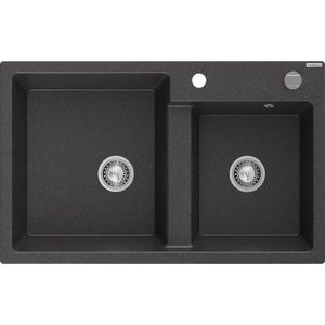 MEXEN MEXEN - Tomas granitový drez 2-bowl 800x500 mm, čierna kropenatý, sifón chróm 6516802000-76 vyobraziť