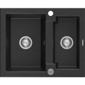 MEXEN MEXEN - Carlos granitový drez 1.5 582x475 mm, čierna / metalík, sifón chróm 6518581500-73 vyobraziť