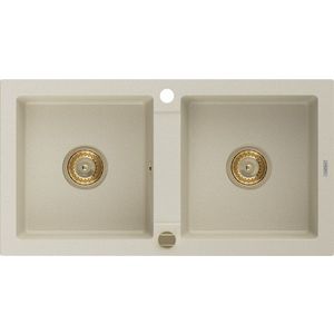 MEXEN/S MEXEN/S - Mario granitový drez 2-bowl 820x436 mm, béžová, + zlatý sifón 6504822000-69-G vyobraziť
