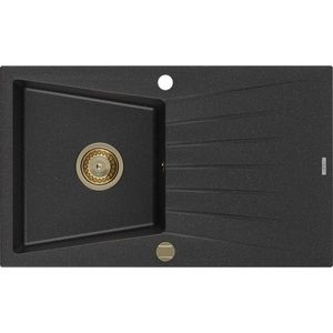 MEXEN/S MEXEN/S - Cesar granitový drez 1 s odkvapkávačom 775x470 mm, čierny/striebro metalík + zlatý sifón 6514771010-73-G vyobraziť