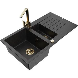 MEXEN/S MEXEN/S - Matias granitový drez 1.5 s odkvapkávačom vrátane batérie Rita, čierny/strieborný metalik 6502-73-670300-50 vyobraziť