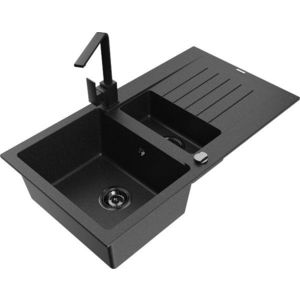 MEXEN/S MEXEN/S - Matias granitový drez 1.5 s odkvapkávačom vrátane batérie Rita, čierny/strieborný 6502-73-670300-70-B vyobraziť