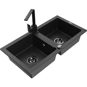 MEXEN/S MEXEN/S - Mario granitový drez 2-bowly vrátane batérie Rita, čierny/strieborný metalik 6504-73-670300-70-B vyobraziť