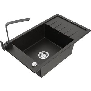 MEXEN/S MEXEN/S - Elias granitový drez 1-miska s odkvapkávačom vrátane batérie Rita, čierny/zlatý metalik 6511-75-670300-70 vyobraziť