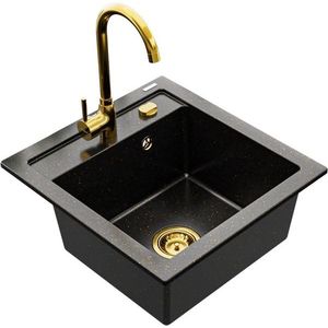 MEXEN/S MEXEN/S - Vito granitový drez 1-miska vrátane batérie Telma, čierna/zlatý metalik 6503-75-670200-50 vyobraziť