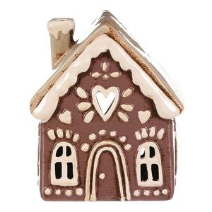 Vianočná dekorácia perníkový domček Srdce na čajovú sviečku, keramika, fialová vyobraziť