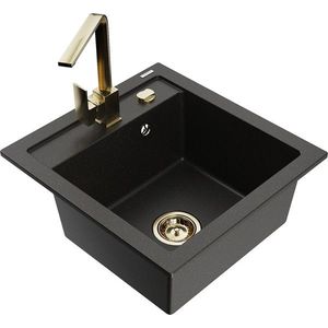 MEXEN/S MEXEN/S - Vito granitový drez 1-miska vrátane batérie Rita, čierna/zlatá metalik 6503-75-670300-50 vyobraziť