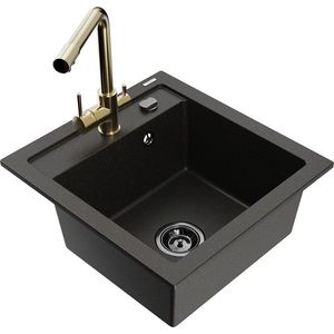 MEXEN/S MEXEN/S - Vito granitový drez 1-miska vrátane batérie Duero, čierna/zlatá metalik 6503-75-671600-50-B vyobraziť