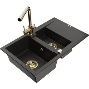 MEXEN/S MEXEN/S - Gaspar granitový drez 1.5 s odkvapkávačom vrátane batérie Duero, čierna/zlatá metalik 6507-75-671600-50 vyobraziť