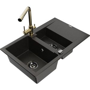 MEXEN/S MEXEN/S - Gaspar granitový drez 1.5 s odkvapkávačom vrátane batérie Duero, čierna/zlatá 6507-75-671600-50-B vyobraziť