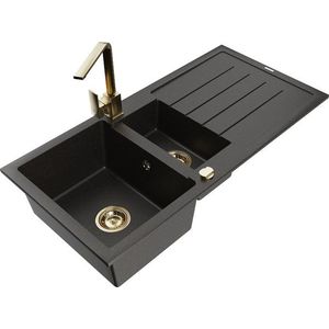 MEXEN/S MEXEN/S - Andres granitový drez s odkvapkávačom vrátane batérie Rita, čierna/zlatá metali 6515-75-670300-50 vyobraziť