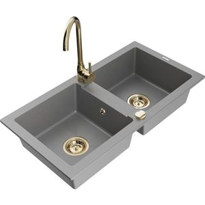 MEXEN/S MEXEN/S - Mario granitový drez 2-bowl vrátane batérie Telma, šedá 6504-71-670200-50 vyobraziť