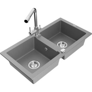 MEXEN/S MEXEN/S - Mario granitový drez 2-bowl vrátane batérie Duero, šedá 6504-71-671600-00 vyobraziť